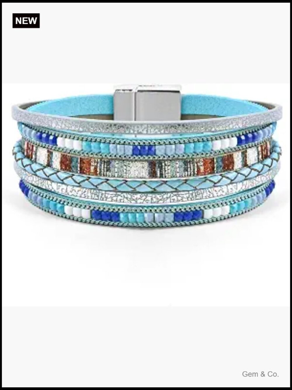 Boho Leather Wrap Bracelet with Heart & Stone - Layered